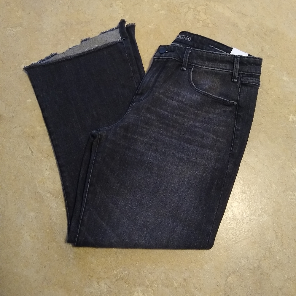 Abercrombie black high rise raw hem cropped flare jeans